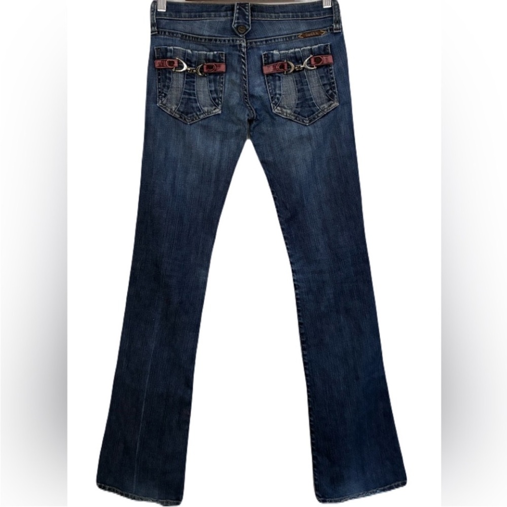 vintage Frankie B. low-rise jeans, bootcut jeans with leather accent pockets sz2